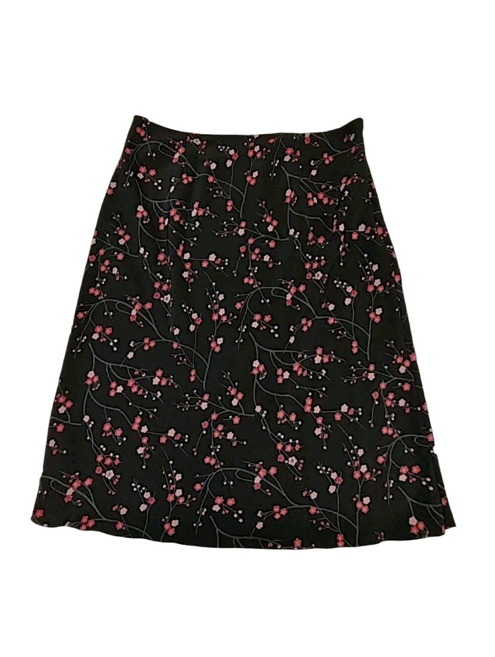 Vintage 90s Y2K Express Skirt Size 9/10 Black Pink Floral Cherry Blossom A-Line